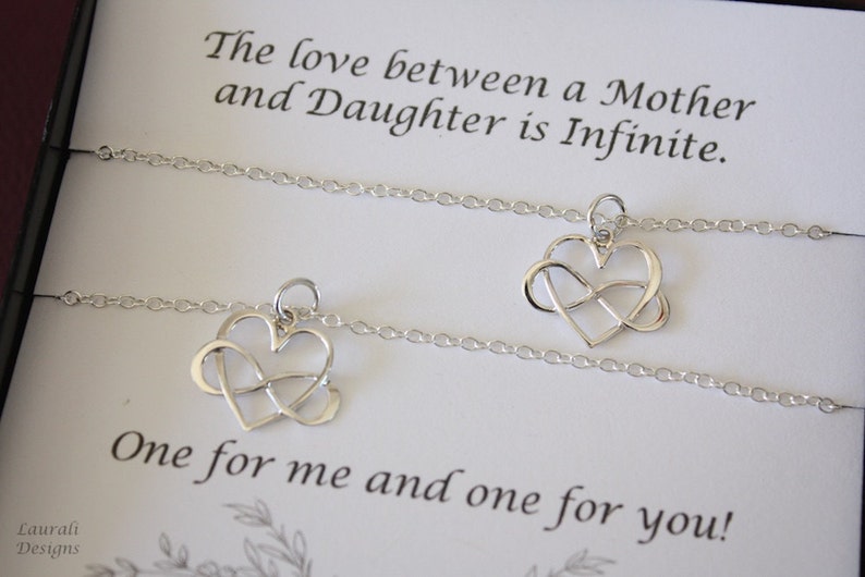 Mother and Daughter Necklace Gift Set, 2 Infinity Heart Necklaces, Mother Gift, Set of two, Sterling Silver, Mothers Day, Daughter Gift image 1