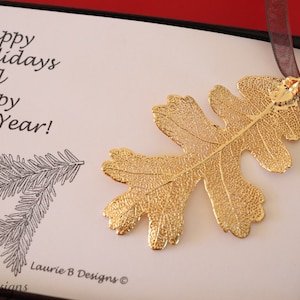 Gold Oak Leaf Ornament, Real Lacey Oak Leaf, Extra Large, Ornament Gift, Christmas Card, Happy Holiday Gift, First Christmas