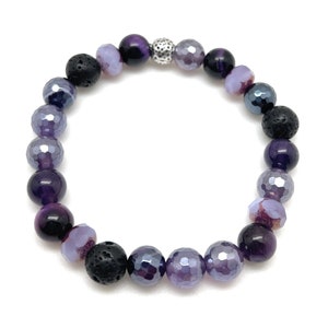 Amethyst Diffuser Bracelet, Purple Essential Oil Bracelet, Aromatherapy Jewelry, Bracelet, Lava Rocks, Stretch Bracelet, Ready to Ship, Sale