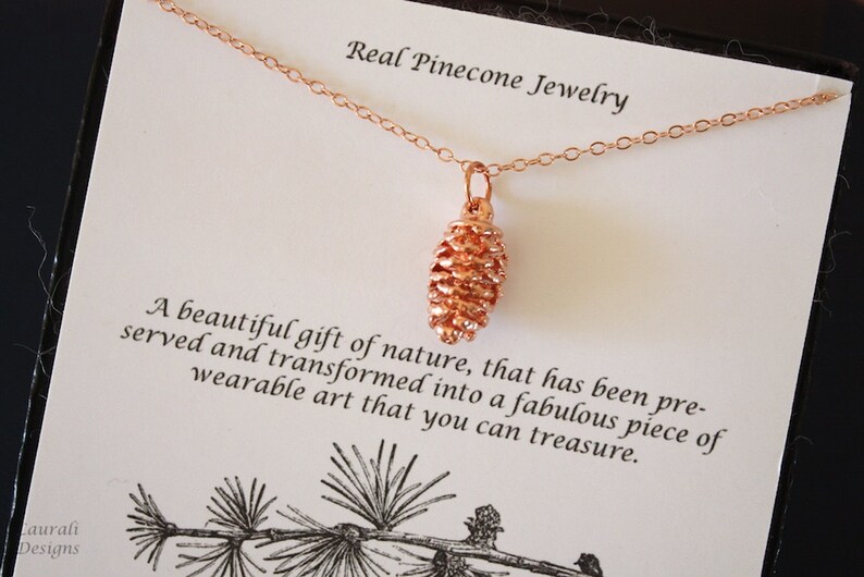 Real Pinecone Necklace, Small Pinecone Necklace, Pine cone, Pinecone, Pink Gold, Rose Gold, Sterling Silver, Copper, Christmas Gift, PC20 image 2