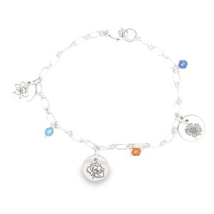 Tiny Birth Month Flower Bracelet, Sterling Silver Personalized Mom Bracelet, Bridesmaid Gift, Best Friend, Tiny Circle, Birthstone Bracelet