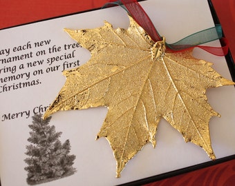 Gold Maple Leaf Ornament, Sugar Maple Leaf, Extra Large, Ornament Gift, Christmas Ornament, Happy Holiday Gift, First Christmas