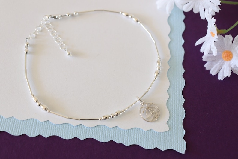 Silver Anklet Palm Charm Vacation Outline Paridise Palm Charm Destination Wedding Beach Anklet Sterling Silver Anklet Palm Tree