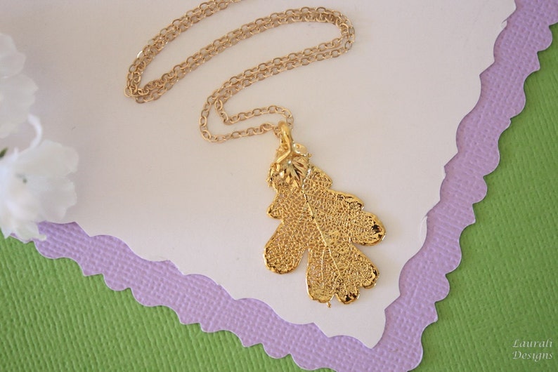 LC129 Real Lacey Oak Leaf Necklace Gold Filled Lacey Oak Real Gold Leaf Small Gold Oak Leaf Necklace Oak Leaf