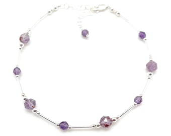 Super Seven Anklet Amethyst Sterling Silver Beach Jewelry Cacoxenite Melody Stone, Bridesmaid Gift, Beach, Vacation