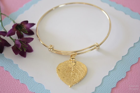 Gold Leaf Bangle, Real Leaf Bracelet, Gold Aspen, Gold Brass, Leaf Bangle, Bracelet, Bridesmaid Gift, Gift, Aspen