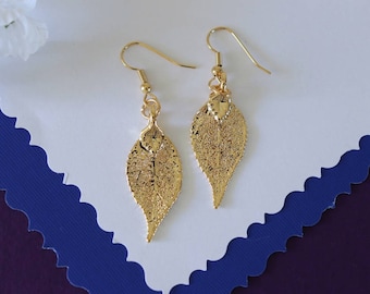 Gold Leaf Earrings, Evergreen Leaf, Real Leaf Earrings, 24kt Gold, Nature, small leaf earrings
