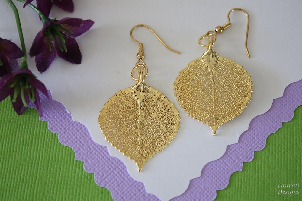 Gold Aspen Leaf Earrings Small Aspen Leaf Small Size Etsy