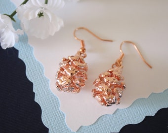 Pine Cone Earrings Rose Gold, Redwood Pinecone, Small Size Earrings, 24kt Rose Gold Earrings, LESM101