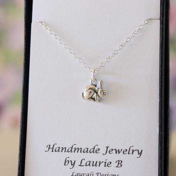 Bunny Charm Necklace, Friendship Gift, Sterling Silver, Easter Gift, Bunny Charm, Silver Bunny, Bubby Rabbit, Thank you card