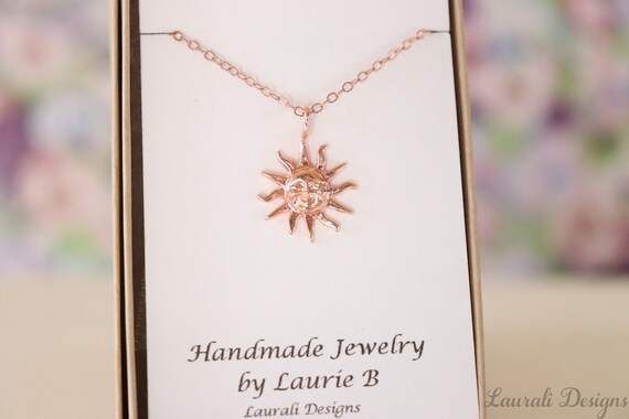 Sun Rose Gold Charm Necklace Pink Sun 