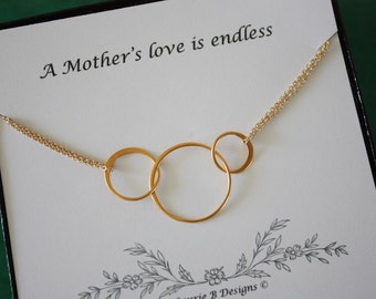 Mother Infinity Necklace, Mom Necklace, BFF, Infinite Friendship, Gold Filled, Karma, Circles, Thank you card