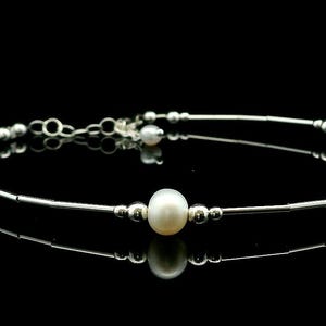 Pearl and Sterling Silver Adjustable Anklet