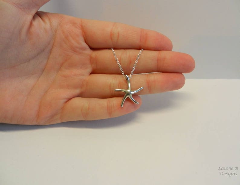 Starfish Charm Necklace, Friendship Gift, Sterling Silver, Bestie Gift, Silver Starfish, Ocean Life Necklace, Shell Charm Thank You Card image 2