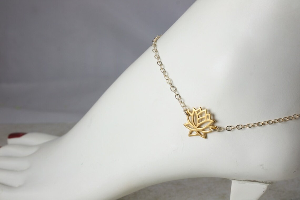 Gold Lotus Anklet Gold Anklet Yoga Bracelet Lotus Flower Etsy