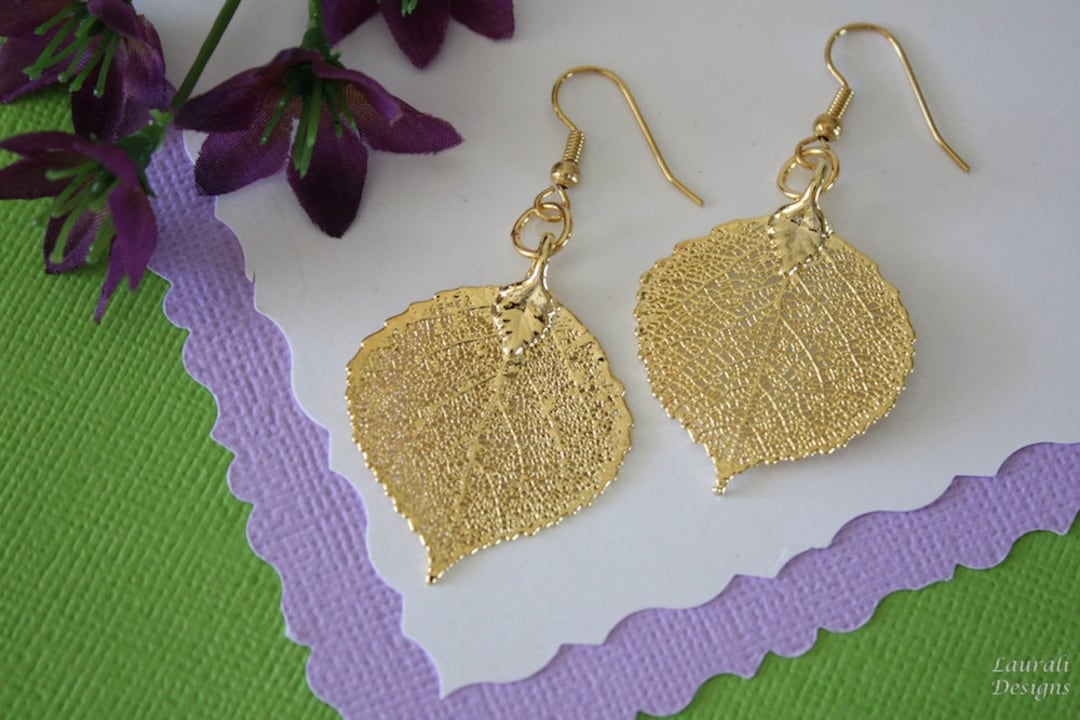 Gold aspen leaf earrings Clearance
