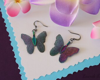 Butterfly Earring Real Leaf, Iridescent Leaf, Real Leaf Earrings, Iridescent Real Leaf Earrings, Nature, Butterfly Jewelry