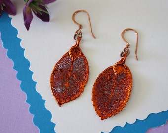 Rose Leaf Earrings Copper, Small Rose Leaf Earrings, Copper Leaf, Rose Bush, Rose Leaves, LESM45