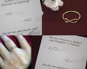 2 Sister Infinity Rings, Mother Daugther Infinity Rings, Bridesmaid Gift, Sterling Silver, Card, Sorority Sister, Best Friend, BFF