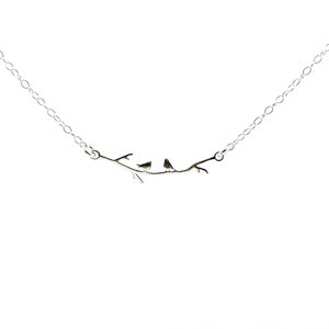 Birds on a Branch Necklace, Wren Birds Sterling Silver thin design, TIny Birds, BFF, Nature, Bar Silver Charm, Branch Bar silver necklace image 2
