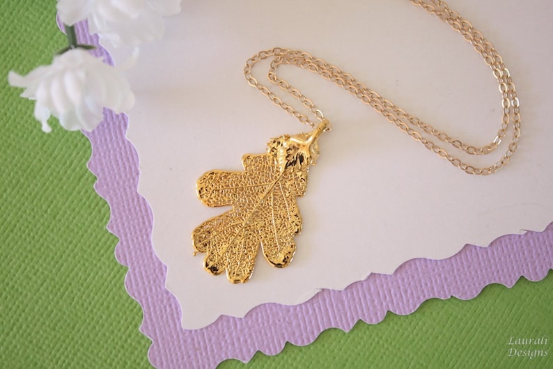 LC129 Real Lacey Oak Leaf Necklace Gold Filled Lacey Oak Real Gold Leaf Small Gold Oak Leaf Necklace Oak Leaf
