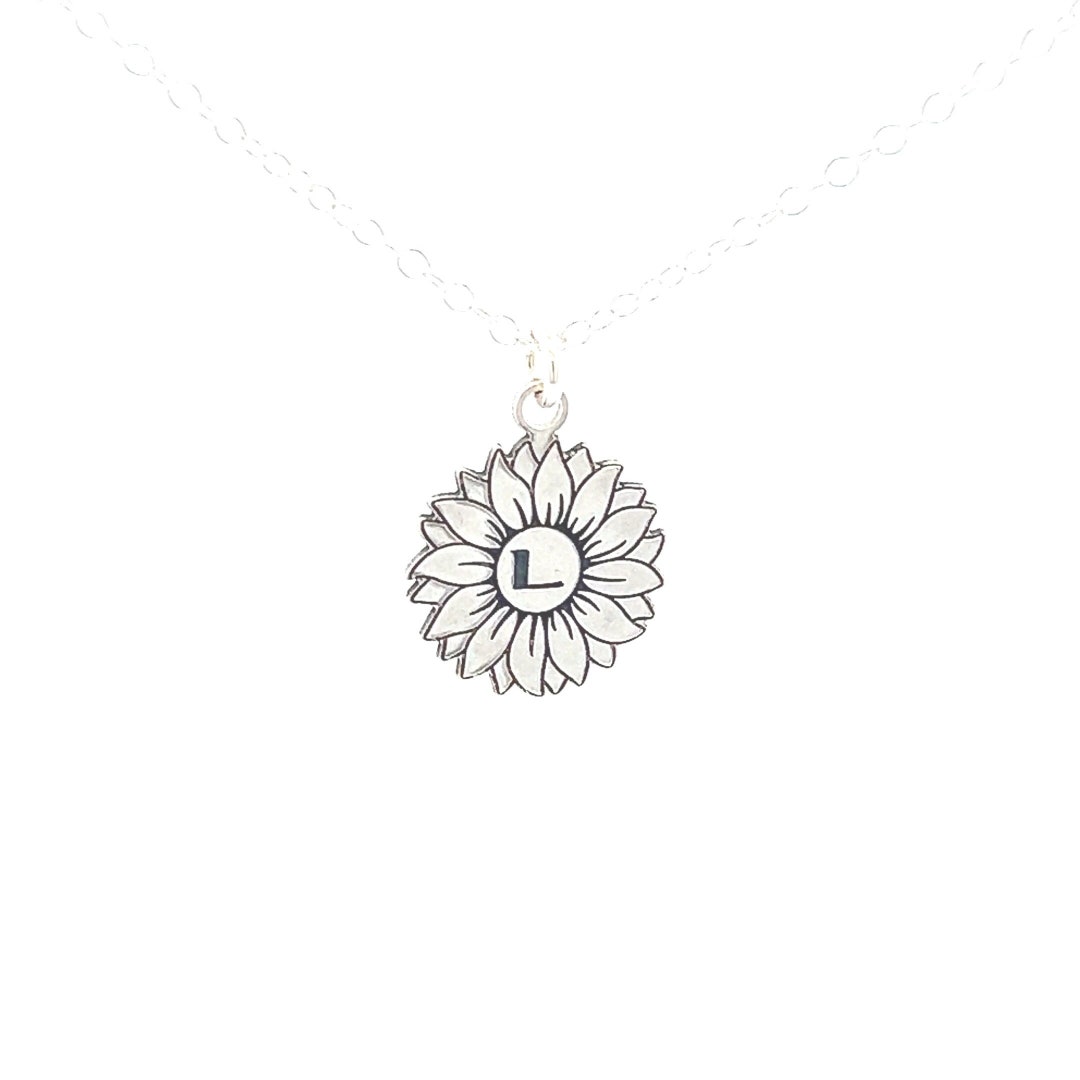 Sunflower Necklace Sterling Silver Personalized Mom Necklace Etsy