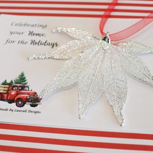 Silver Maple Leaf Ornament, Real Leaf Japanese Maple, Maple Leaf Extra Large, Ornament Gift, Christmas Card