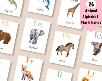 Printable Watercolour Animal Alphabet Flashcards, Preschool Toddler Learning Resources, Classroom Decor, DIGITAL DOWNLOAD