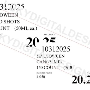 Puede incluir: Texto sobre fondo blanco con "HALLOWEEN JELL-O SHOTS", "3: COUNT (50ML ea.)" y "150 COUNT (5LB)". También son visibles los números "10312025" y "20.25".