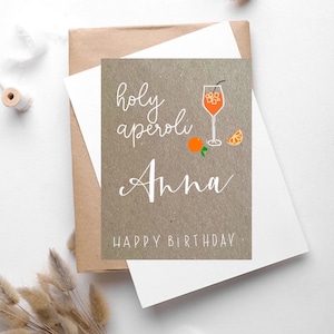 Individuelle Kraftpapier Klappkarte mit Name zum Geburtstag (inkl Umschlag), Aperol Geburtstagskarte, „holy aperoli“, handgemachtes Unikat