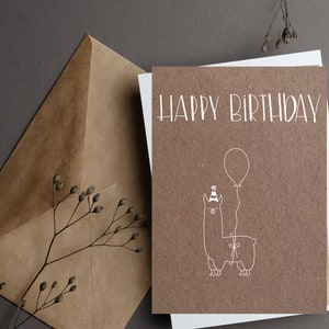 Kraftpapier Klappkarte zum Geburtstag, Tiere, Handmade, Lama Karte (inkl Umschlag), Fuchs