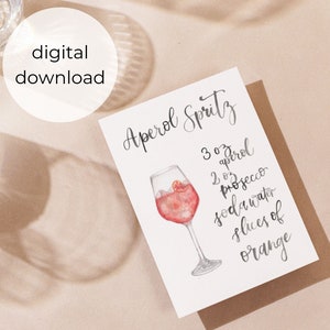 Aperol Spritz Aquarellzeichnung, Aperol Rezept, Handlettering, PDF zum drucken, digital download