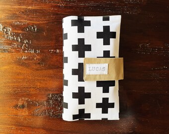 Diaper Clutch Black and White Swiss Cross Personalized Baby Shower Gift