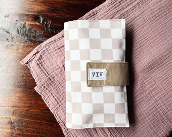 Taupe Checkered Diaper Clutch Personalized Baby Shower Gift