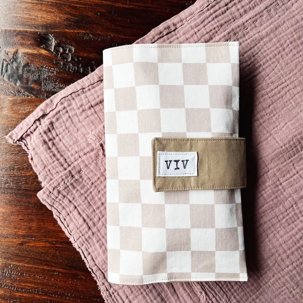 Taupe Checkered Diaper Clutch Personalized Baby Shower Gift