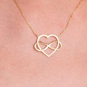 Personalized Sterling Silver Infinity Heart Necklace - Couples Name Engraved