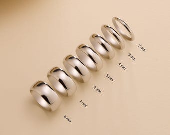 14K White Gold Vermeil Dome Ring, Personalized Wedding Band, Comfort Fit