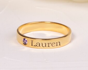 Personalized Sterling Silver Name Ring with Cubic Zirconia Birthstone