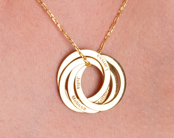Personalized Sterling Silver Family Name Circle Necklace: Mom Gift