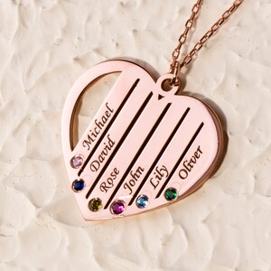 Personalized Birthstone Heart Necklace: Engraved Sterling Silver Family Jewelry