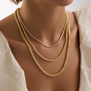 14K Gold Spiga Wheat Chain Necklace, Real Gold Wheat Necklace 1mm 1.5mm 2mm 2.5mm 3.5mm, Solid 14K Gold Chain, Layering Necklace