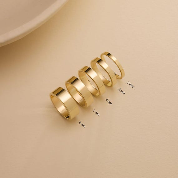14K Gold Vermeil Flat Wedding Band, Minimalist Gold Wedding Ring, Comfort Fit Engraved Band, Stacking Ring