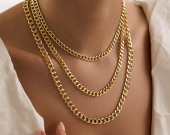 14K Solid Gold Miami Cuban Link Chain Necklace: Curb Style