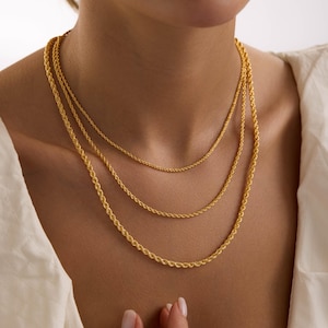 14K Solid Gold Rope Chain Necklace: Lightweight Shimmering Design