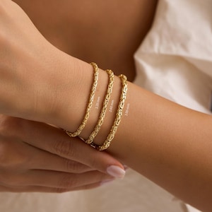 14K Gold Byzantine Chain Bracelet, Real Gold 2.2mm–3mm chain bracelet, 14K Real Gold Byzantine Chain, 14K Gold Gold King Chain Bracelet