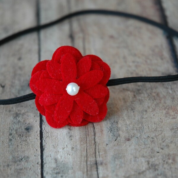 Red Felt Flower Headband For Baby, Infant, Toddler, Girl