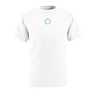 May include: White t-shirt with a small blue circle design on the front.