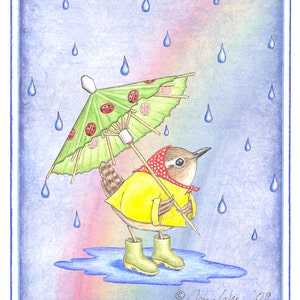 Cartão de nota ilustrado Rainy Day Wren