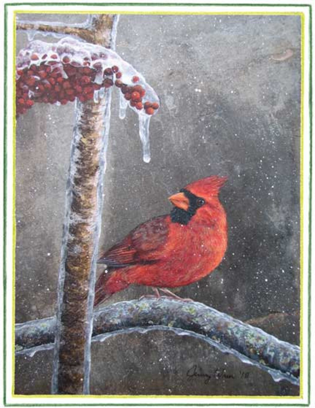 Cardinal (male) in Winter Note Card - Etsy