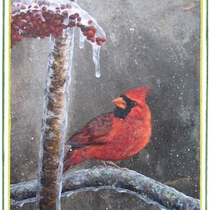 Cardenal (masculino) en tarjeta de nota de invierno